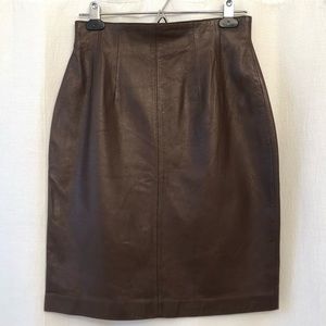 Vintage Lord + Taylor brown leather pencil skirt